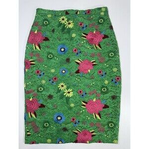 TRACY REESE x Anthropologie Green Embroidered Flowers Lace Pencil Skirt Women 6